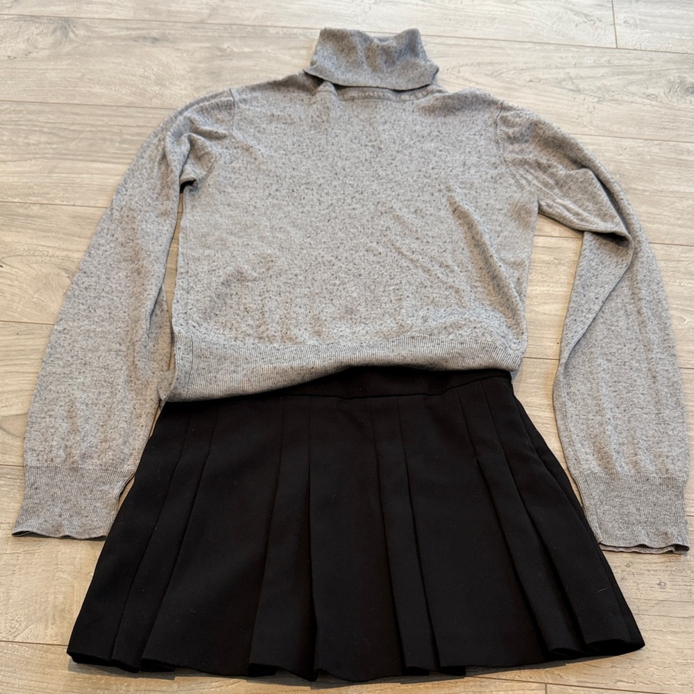 ZARA Outfit- Gray Turtleneck Sweater and Black Pleated Skirt Girls 8